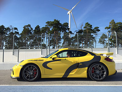 A yellow race car