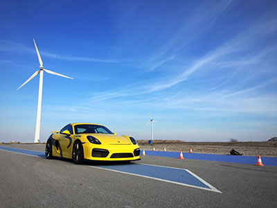 A yellow race car